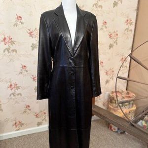 Vintage Ankle Length North Beach Leather Single Breasted Leather Coat